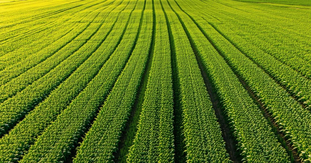 Corn field aerial view with data overlay comparing predicted and actual yield for 2023 season review